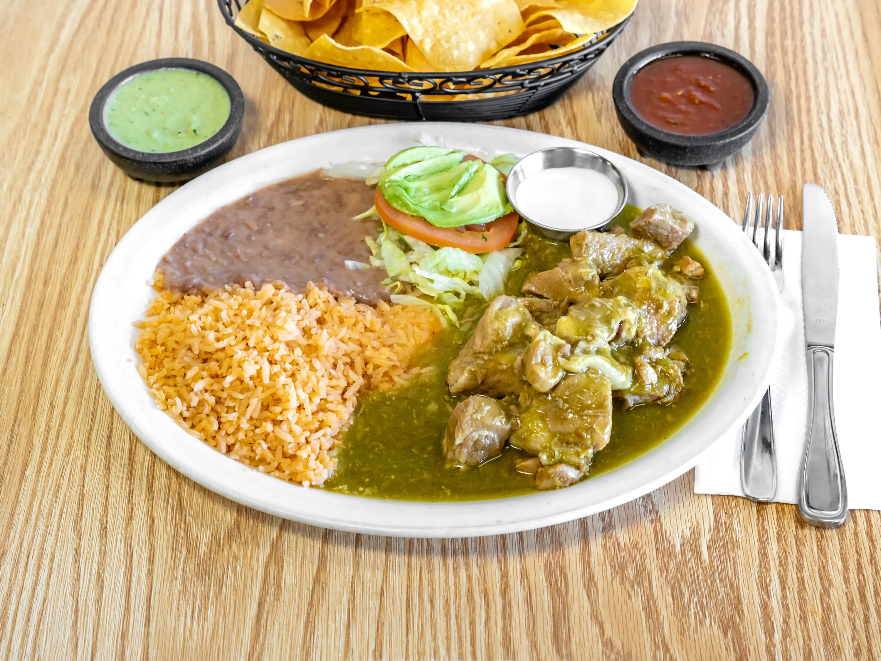 Chile Verde plate with green salsa