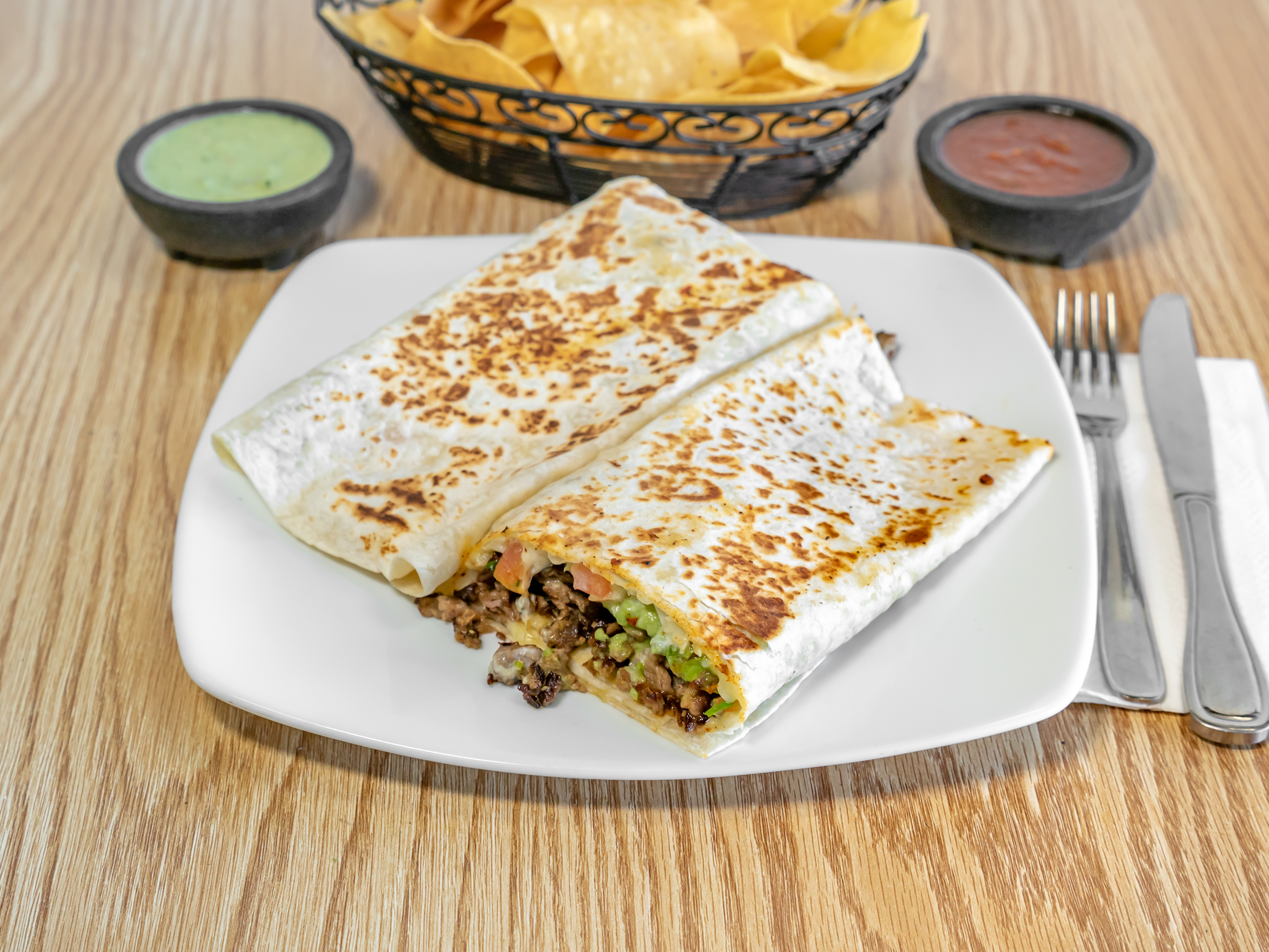 Super Quesadilla with meat and toppings