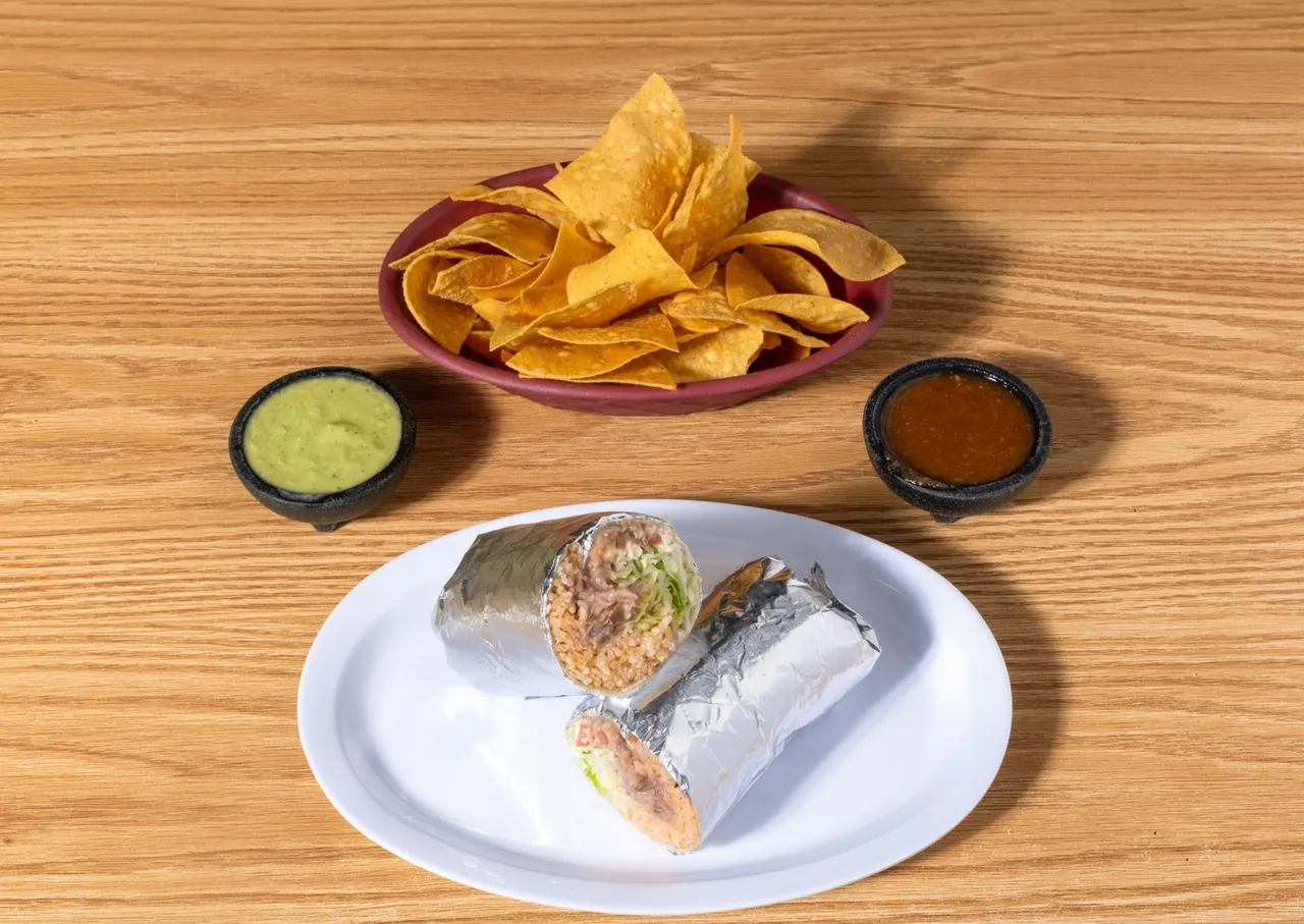 Vegetarian burrito with rice, beans and veggies